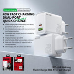 WK WP-U64 45W Kinkong Flash Charge USB+Type-C Port Fast Charger, EU Plug, UK Plug, US Plug