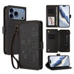 나비 사랑 꽃 다중 카드 지퍼 지갑 가죽 휴대폰 케이스, 아이폰 17e / 16e용, 아이폰 17 프로 맥스용, 아이폰 17 프로용, 아이폰 17용, 아이폰 에어용, 아이폰 16 프로 맥스용