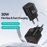 USAMS CC263 30W GaN USB-C / 타입-C, USB 듀얼 포트 미니 고속 충전기, CC263