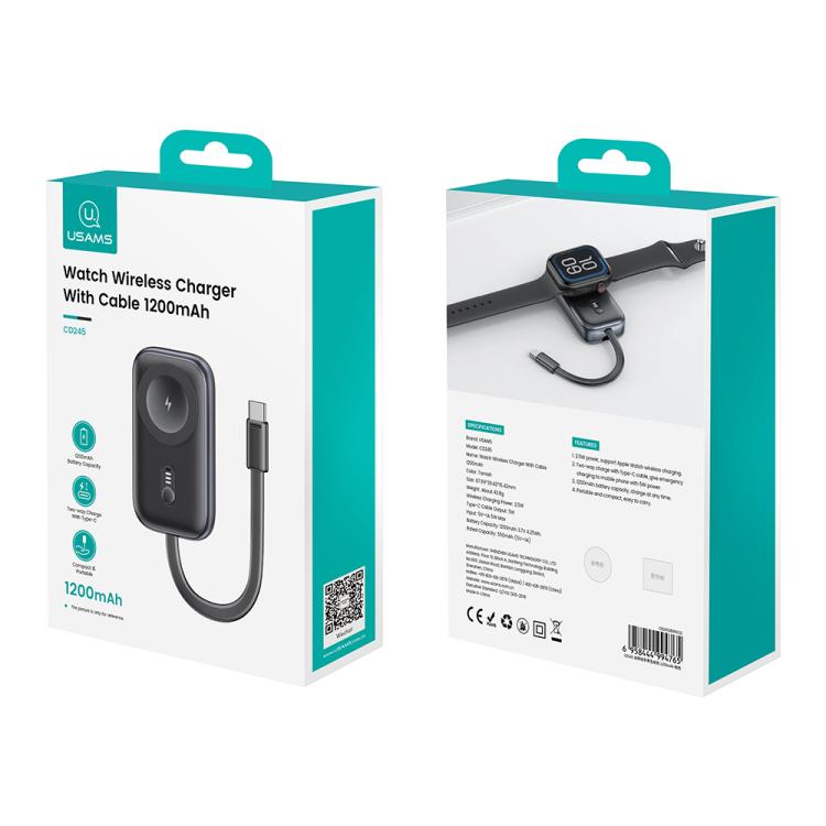 Apple Watch 시리즈용 USAMS CD245 1200mAh 휴대용 케이블 포함 무선 충전기, CD245