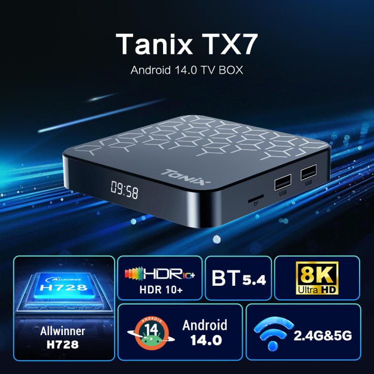 Tanix TX7 8K UHD 안드로이드 14 스마트 TV 박스 리모컨 포함, Allwinner H728 옥타 코어, 2GB+16GB, 4GB+32GB