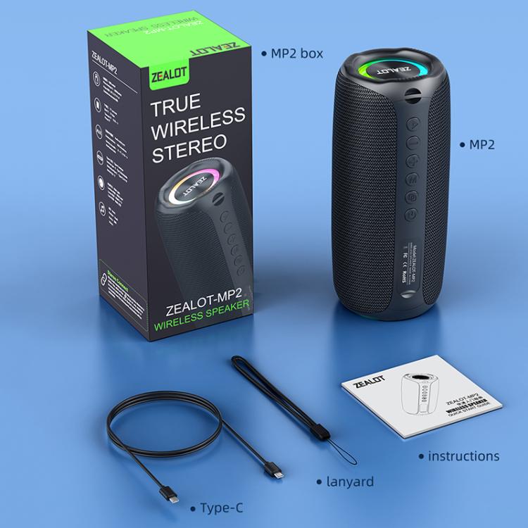 Zealot MP2 20W 휴대용 야외 RGB 블루투스 스피커, 마이크 없음(블루), 마이크 없음(카모플라주), 마이크 없음(블랙)