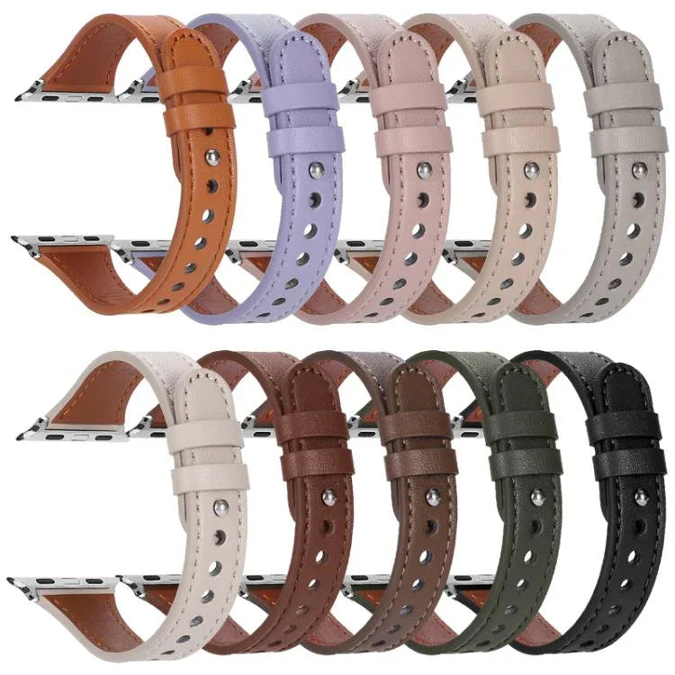 xDfind 더블 링 단일 리벳 천연 가죽 시계줄, Apple Watch 42 / 44 / 45 / 46 / 49mm용, Apple Watch 38 / 40 / 41 / S10 42mm용
