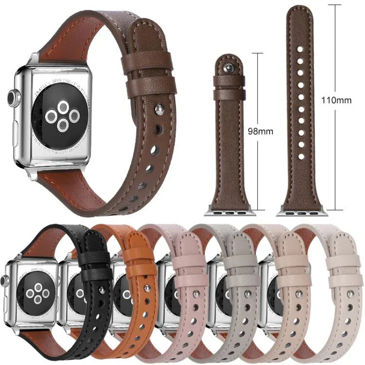 xDfind 더블 링 단일 리벳 천연 가죽 시계줄, Apple Watch 42 / 44 / 45 / 46 / 49mm용, Apple Watch 38 / 40 / 41 / S10 42mm용