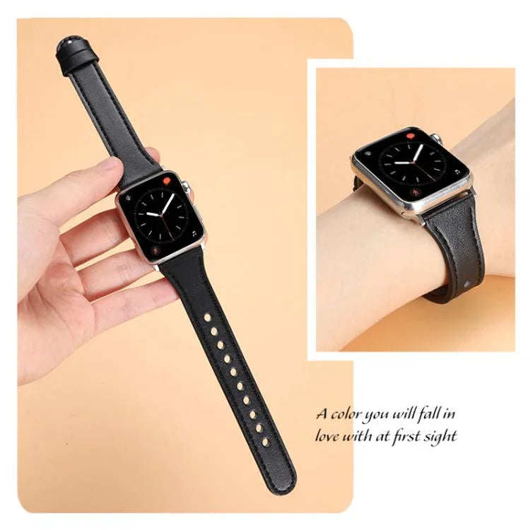 xDfind 더블 링 단일 리벳 천연 가죽 시계줄, Apple Watch 42 / 44 / 45 / 46 / 49mm용, Apple Watch 38 / 40 / 41 / S10 42mm용