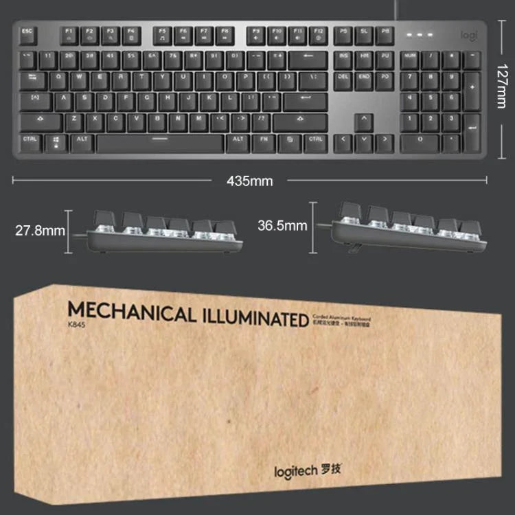로지텍 K845 백라이트 기계식 유선 키보드, 케이블 길이: 1.8m, 롱화 브라운 축, 롱화 레드 축