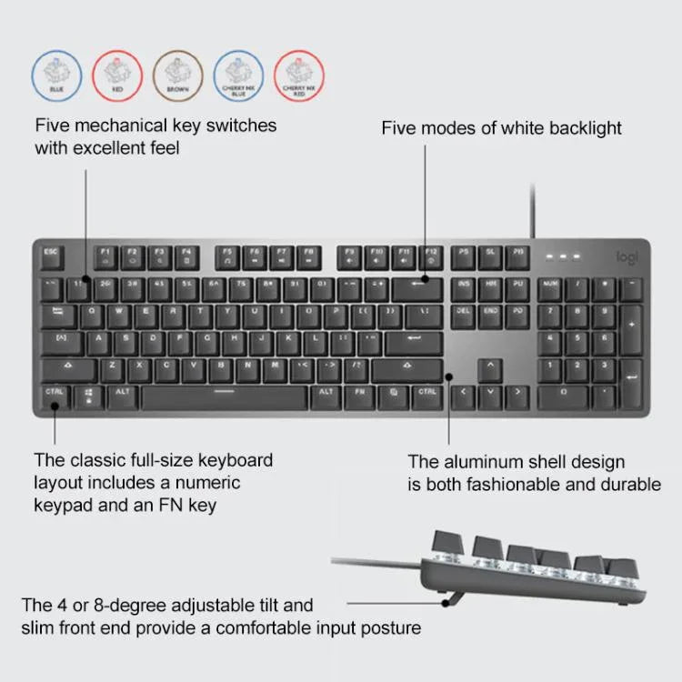 로지텍 K845 백라이트 기계식 유선 키보드, 케이블 길이: 1.8m, 롱화 브라운 축, 롱화 레드 축