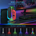 JYS NS2318 4 in 1 게임 컨트롤러 충전 도크 RGB 라이트 포함, 닌텐도 스위치 1 / 2용, JYS-NS2318