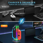 JYS NS2318 4 in 1 게임 컨트롤러 충전 도크 RGB 라이트 포함, 닌텐도 스위치 1 / 2용, JYS-NS2318
