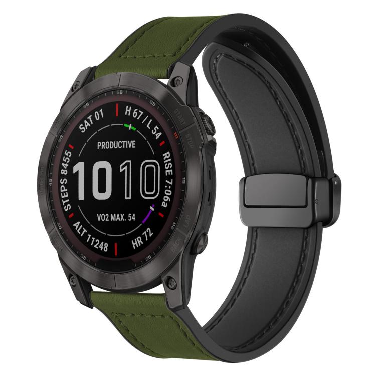 xDfind Crazy Horse Pattern Silicone Skin Magnetic Buckle Watch Band, For Garmin Fenix 8 / 7X / 6X / 5X 26mm, For Garmin Fenix 8 / 7 / 6 / 5 22mm