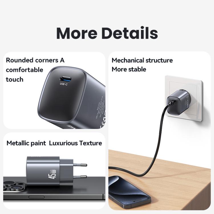 USAMS CC323 T66 45W USB-C / Type-C GaN 고속 충전기, EU 플러그, CC323