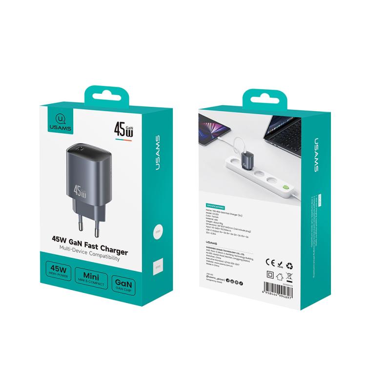 USAMS CC323 T66 45W USB-C / Type-C GaN 고속 충전기, EU 플러그, CC323