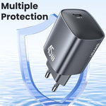USAMS CC323 T66 45W USB-C / Type-C GaN 고속 충전기, EU 플러그, CC323