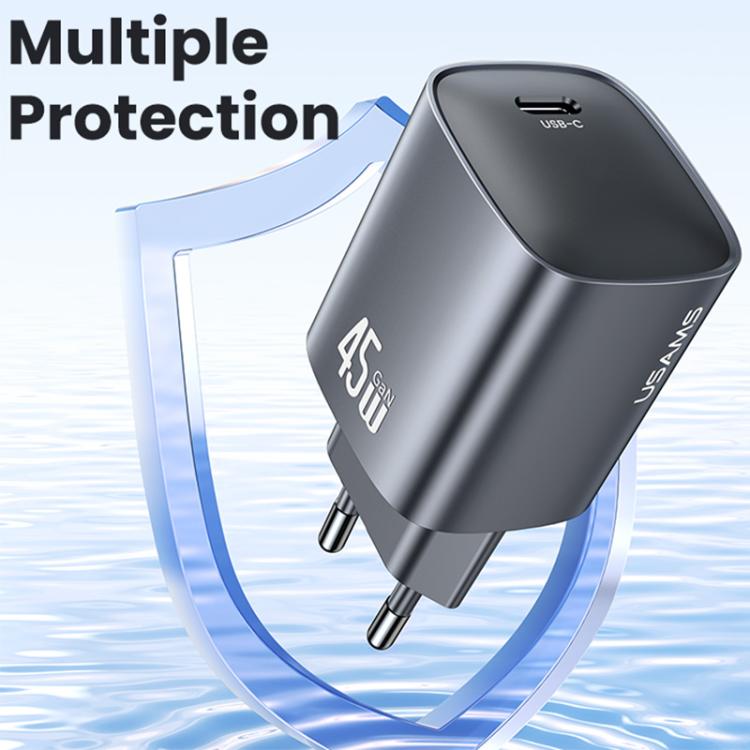USAMS CC323 T66 45W USB-C / Type-C GaN 고속 충전기, EU 플러그, CC323