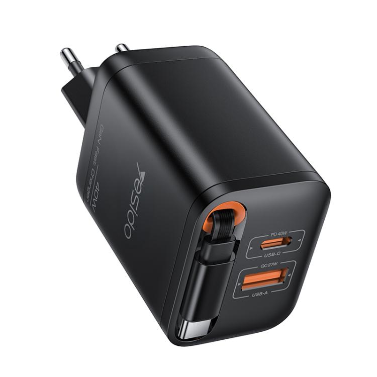 Yesido YC99 40W 고속 충전기 텔레스코픽 타입-C 케이블 포함, YC99