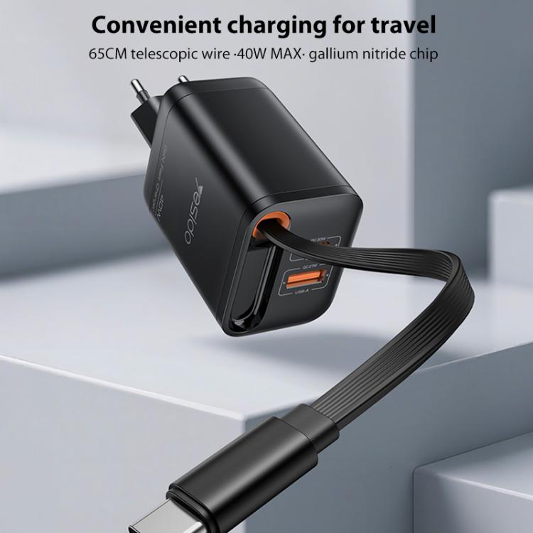 Yesido YC99 40W 고속 충전기 텔레스코픽 타입-C 케이블 포함, YC99