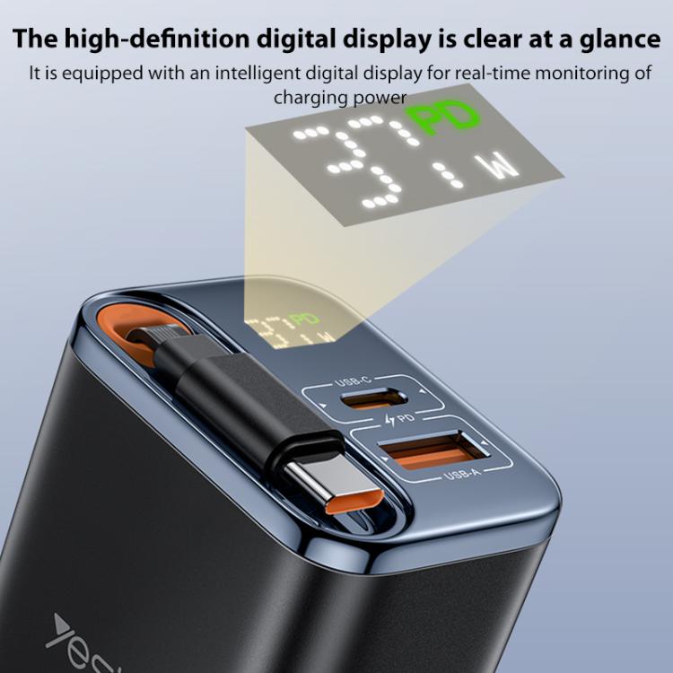 Yesido YC100 67W 고속 충전기 텔레스코픽 타입-C 케이블 포함, YC100