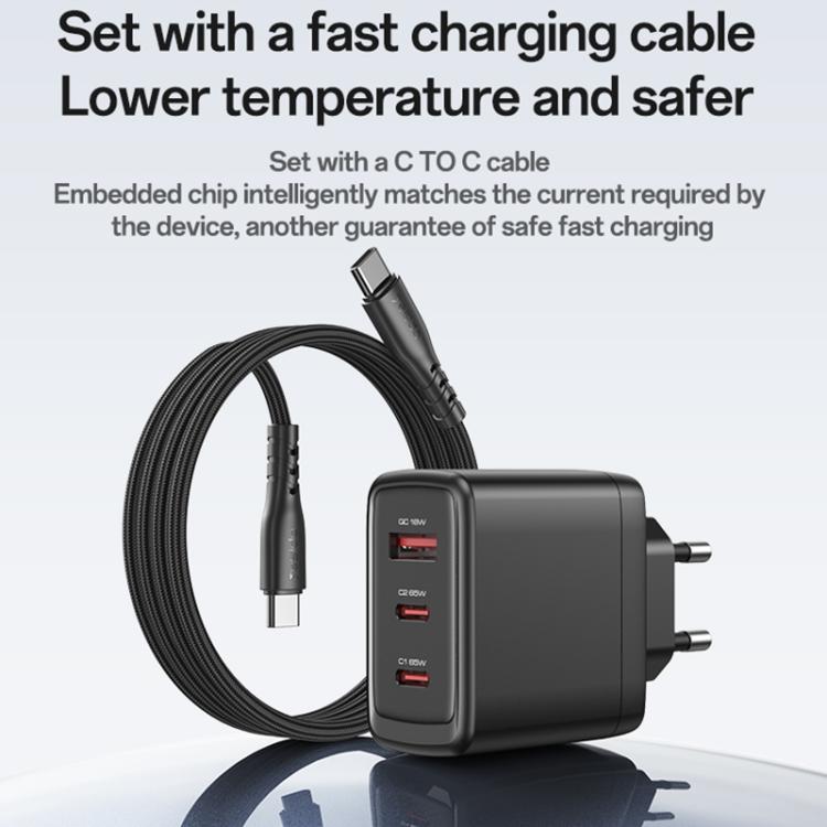 Yesido YC144C 65W 3포트 고속 충전기 1m 타입-C 케이블 포함, YC144C