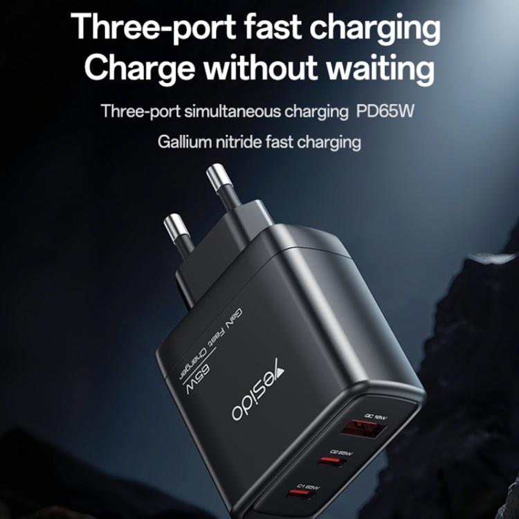 Yesido YC144C 65W 3포트 고속 충전기 1m 타입-C 케이블 포함, YC144C