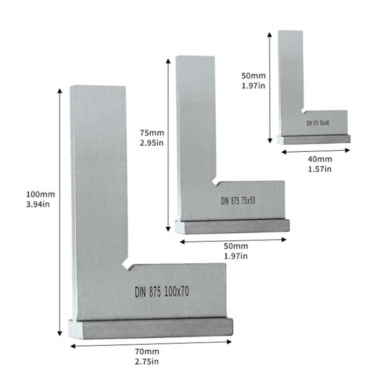 90 Degree Flat Edge Woodworking Square L-shaped Carbon Steel Knife Edge Set Square, 50x40, 75x50, 100x70, 3pcs/Set