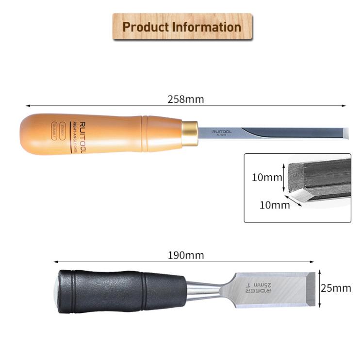 RUITOOL 두드릴 수 있는 관통 손잡이 목공 끌 슬롯 끌 조각 도구, 직각 끌, 직각+평면 끌