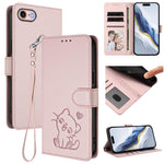 손목 스트랩이 있는 엠보싱 하트 고양이 가죽 휴대폰 케이스, iPhone 14 Pro Max용, iPhone 7 / 8 / SE 2022용, iPhone 13 Pro Max용, iPhone 13 Pro용