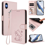엠보싱 하트 고양이 가죽 휴대폰 케이스와 손 스트랩, iPhone 11 Pro Max용, iPhone 11용, iPhone 11 Pro용, iPhone X / XS용