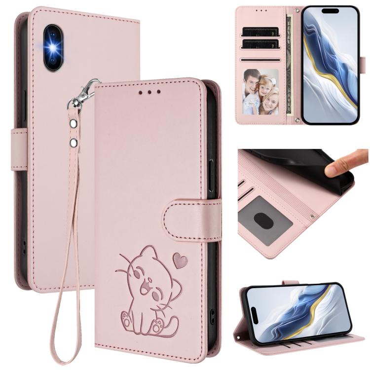 엠보싱 하트 고양이 가죽 휴대폰 케이스와 손 스트랩, iPhone 11 Pro Max용, iPhone 11용, iPhone 11 Pro용, iPhone X / XS용