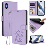 엠보싱 하트 고양이 가죽 휴대폰 케이스와 손 스트랩, iPhone 11 Pro Max용, iPhone 11용, iPhone 11 Pro용, iPhone X / XS용