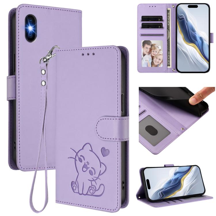 엠보싱 하트 고양이 가죽 휴대폰 케이스와 손 스트랩, iPhone 11 Pro Max용, iPhone 11용, iPhone 11 Pro용, iPhone X / XS용