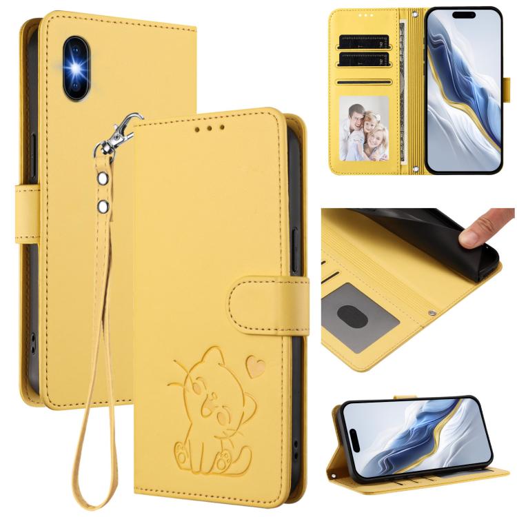 엠보싱 하트 고양이 가죽 휴대폰 케이스와 손 스트랩, iPhone 11 Pro Max용, iPhone 11용, iPhone 11 Pro용, iPhone X / XS용