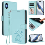 엠보싱 하트 고양이 가죽 휴대폰 케이스와 손 스트랩, iPhone XR용, iPhone XS Max용, iPhone 7 Plus / 8 Plus용