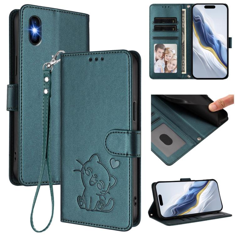 엠보싱 하트 고양이 가죽 휴대폰 케이스와 손 스트랩, iPhone XR용, iPhone XS Max용, iPhone 7 Plus / 8 Plus용