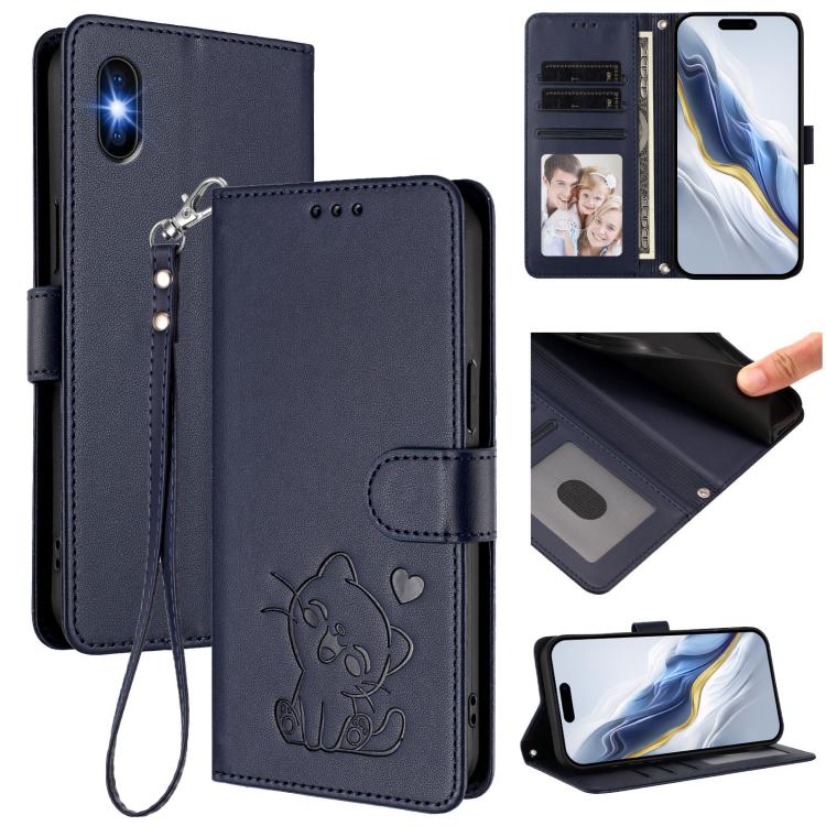 엠보싱 하트 고양이 가죽 휴대폰 케이스와 손 스트랩, iPhone XR용, iPhone XS Max용, iPhone 7 Plus / 8 Plus용