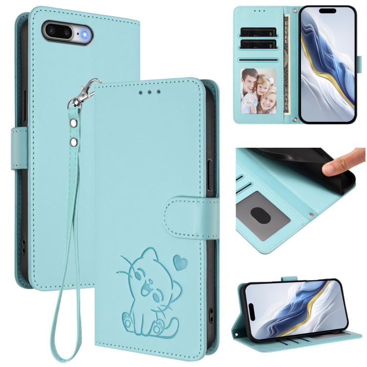 엠보싱 하트 고양이 가죽 휴대폰 케이스와 손 스트랩, iPhone XR용, iPhone XS Max용, iPhone 7 Plus / 8 Plus용