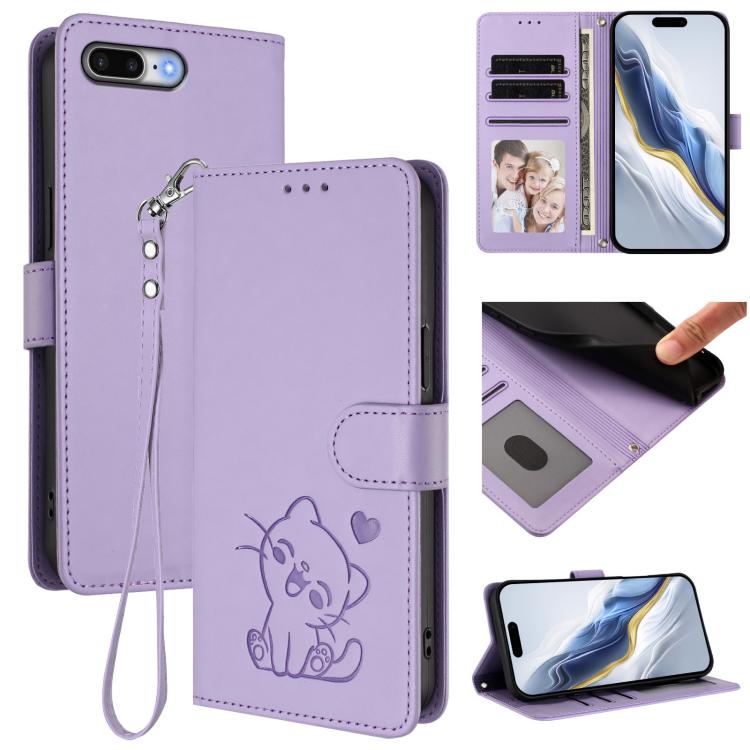 엠보싱 하트 고양이 가죽 휴대폰 케이스와 손 스트랩, iPhone XR용, iPhone XS Max용, iPhone 7 Plus / 8 Plus용