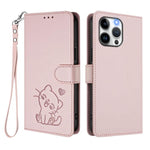 손목 스트랩이 있는 엠보싱 하트 고양이 가죽 휴대폰 케이스, iPhone 14 Pro Max용, iPhone 7 / 8 / SE 2022용, iPhone 13 Pro Max용, iPhone 13 Pro용