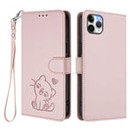 엠보싱 하트 고양이 가죽 휴대폰 케이스와 손 스트랩, iPhone 11 Pro Max용, iPhone 11용, iPhone 11 Pro용, iPhone X / XS용