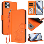 엠보싱 하트 고양이 가죽 휴대폰 케이스와 손 스트랩, iPhone 11 Pro Max용, iPhone 11용, iPhone 11 Pro용, iPhone X / XS용