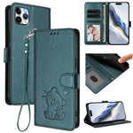 엠보싱 하트 고양이 가죽 휴대폰 케이스와 손 스트랩, iPhone 11 Pro Max용, iPhone 11용, iPhone 11 Pro용, iPhone X / XS용