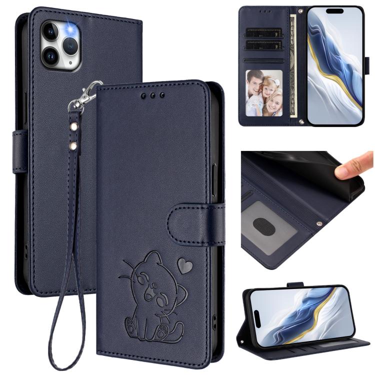 엠보싱 하트 고양이 가죽 휴대폰 케이스와 손 스트랩, iPhone 11 Pro Max용, iPhone 11용, iPhone 11 Pro용, iPhone X / XS용