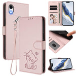 엠보싱 하트 고양이 가죽 휴대폰 케이스와 손 스트랩, iPhone XR용, iPhone XS Max용, iPhone 7 Plus / 8 Plus용