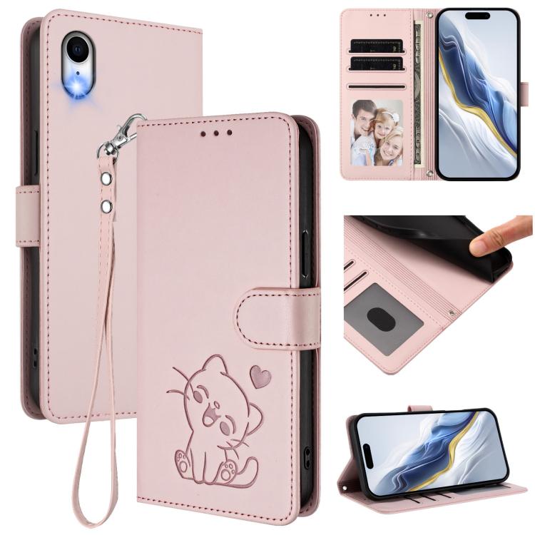 엠보싱 하트 고양이 가죽 휴대폰 케이스와 손 스트랩, iPhone XR용, iPhone XS Max용, iPhone 7 Plus / 8 Plus용