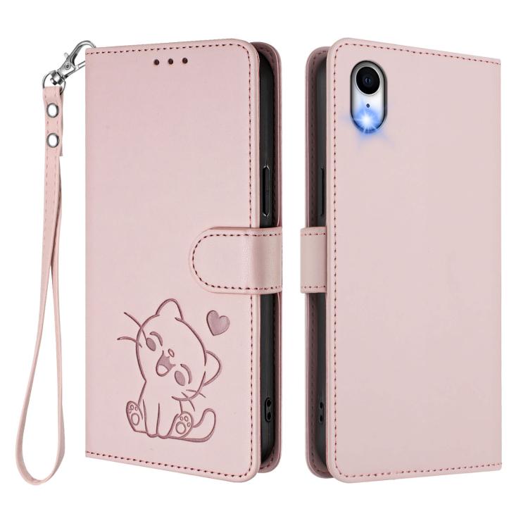 엠보싱 하트 고양이 가죽 휴대폰 케이스와 손 스트랩, iPhone XR용, iPhone XS Max용, iPhone 7 Plus / 8 Plus용