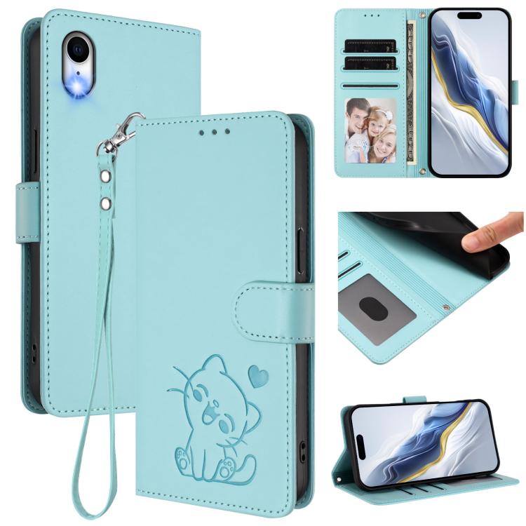 엠보싱 하트 고양이 가죽 휴대폰 케이스와 손 스트랩, iPhone XR용, iPhone XS Max용, iPhone 7 Plus / 8 Plus용