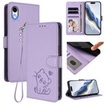 엠보싱 하트 고양이 가죽 휴대폰 케이스와 손 스트랩, iPhone XR용, iPhone XS Max용, iPhone 7 Plus / 8 Plus용
