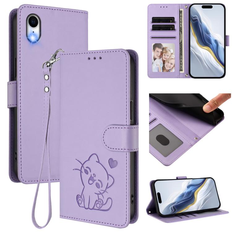 엠보싱 하트 고양이 가죽 휴대폰 케이스와 손 스트랩, iPhone XR용, iPhone XS Max용, iPhone 7 Plus / 8 Plus용