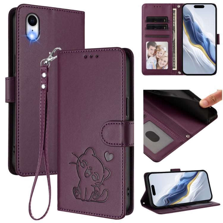 엠보싱 하트 고양이 가죽 휴대폰 케이스와 손 스트랩, iPhone XR용, iPhone XS Max용, iPhone 7 Plus / 8 Plus용