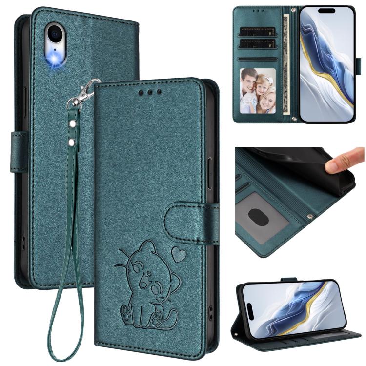 엠보싱 하트 고양이 가죽 휴대폰 케이스와 손 스트랩, iPhone XR용, iPhone XS Max용, iPhone 7 Plus / 8 Plus용