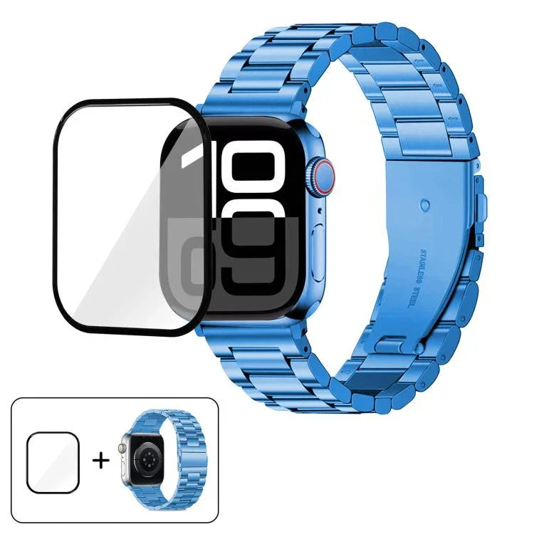 Three Beads Stainless Steel Watch Band with 3D Curved Film, For Apple Watch Ultra 2 / 1 49mm, For Apple Watch Series 45mm, For Apple Watch Series 41mm, For Apple Watch Series 38mm